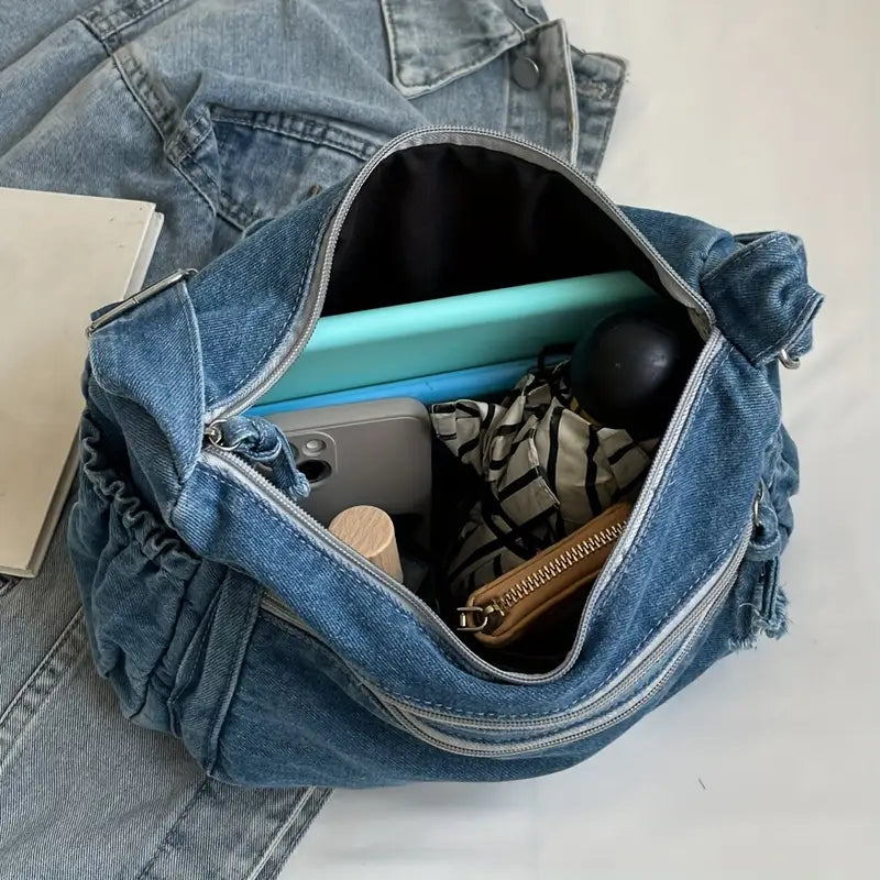 Women's Lightweight Crossbody Tote Bag - Solid Color, Adjustable Strap, Multiple Zippered Compartments, Durable Lining