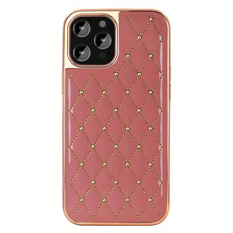 Gold Plated Embroidered Beads Leather Case for iPhone