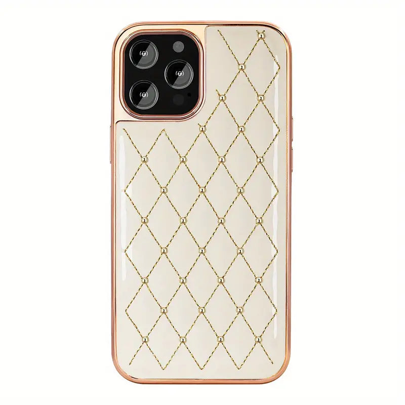 Gold Plated Embroidered Beads Leather Case for iPhone
