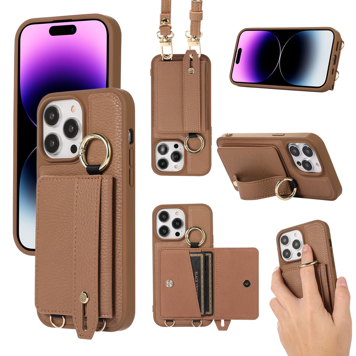 Fashionable Litchi Pattern Crossbody Wallet Phone Case for iPhone