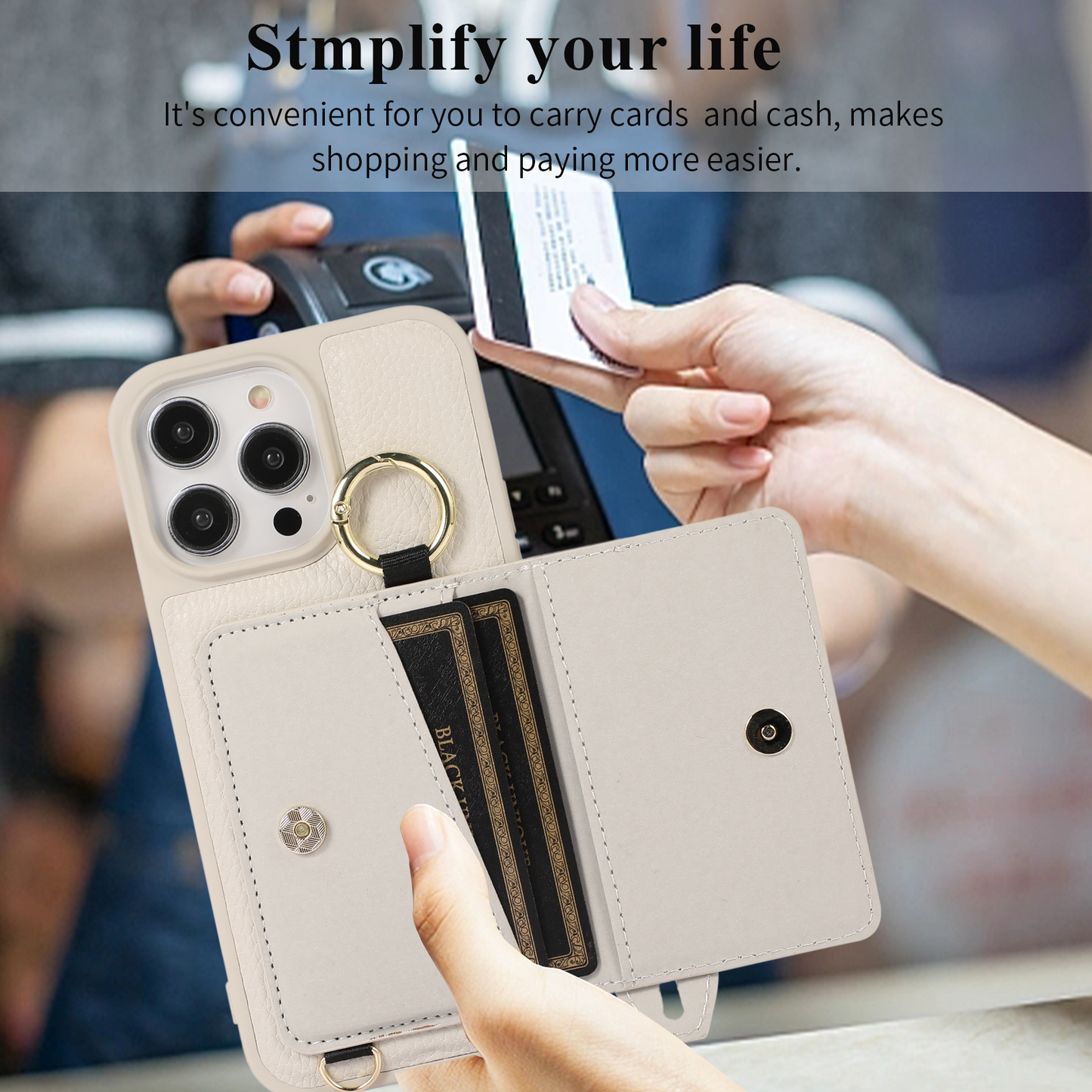 Fashionable Litchi Pattern Crossbody Wallet Phone Case for iPhone