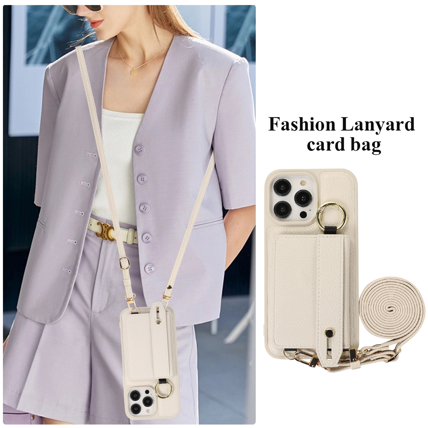 Fashionable Litchi Pattern Crossbody Wallet Phone Case for iPhone