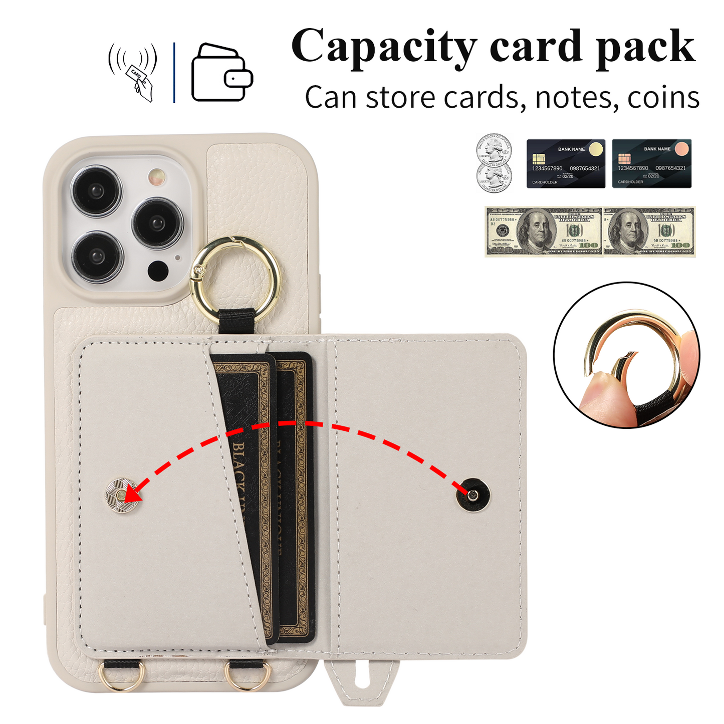 Fashionable Litchi Pattern Crossbody Wallet Phone Case for iPhone