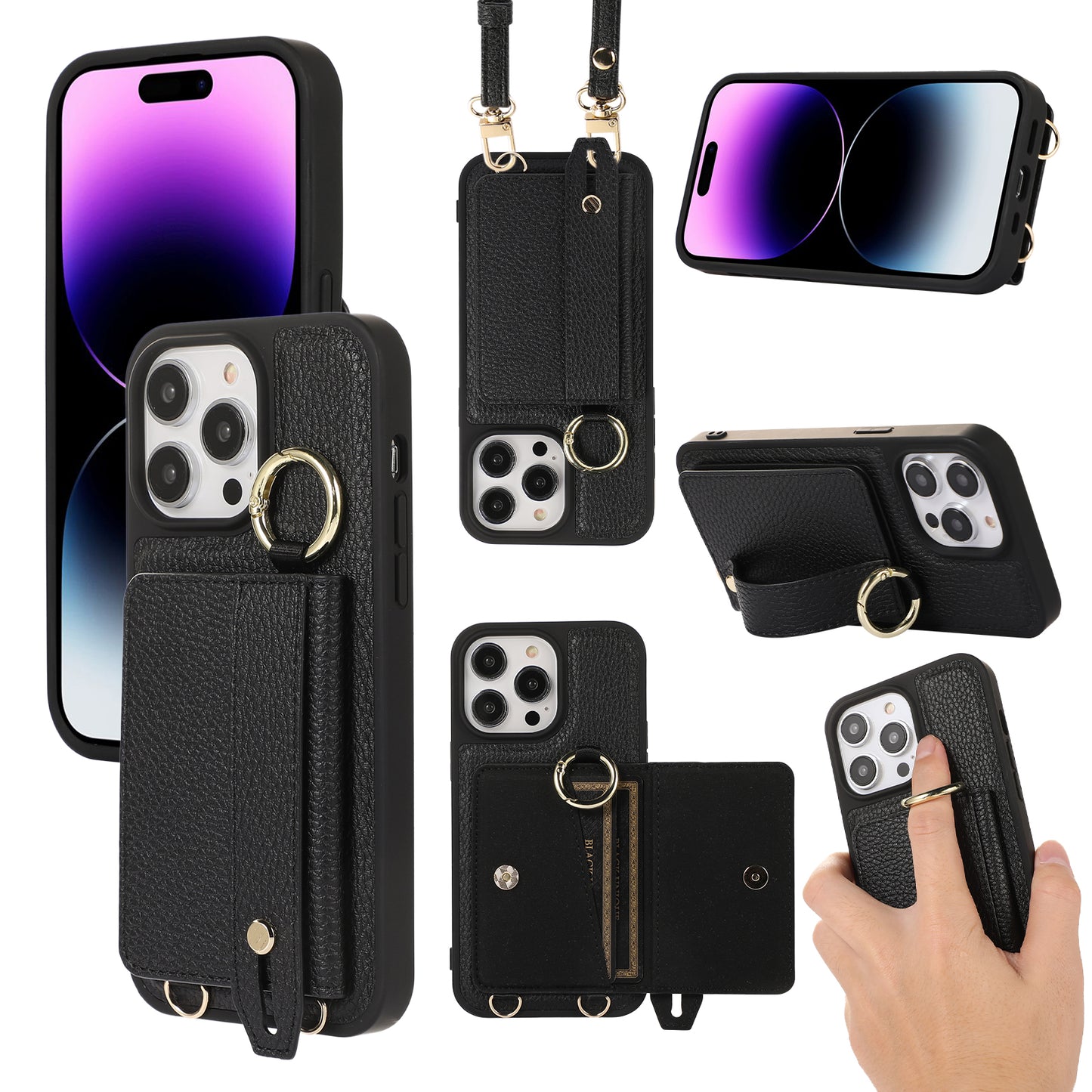 Fashionable Litchi Pattern Crossbody Wallet Phone Case for iPhone