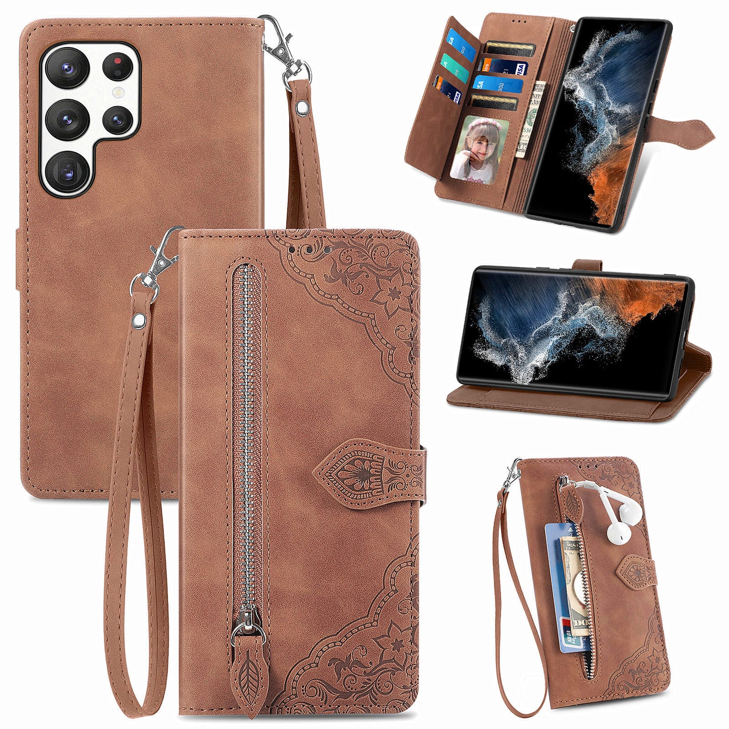 2-in-1 abnehmbare Leder-Brieftaschenhülle für Samsung Galaxy