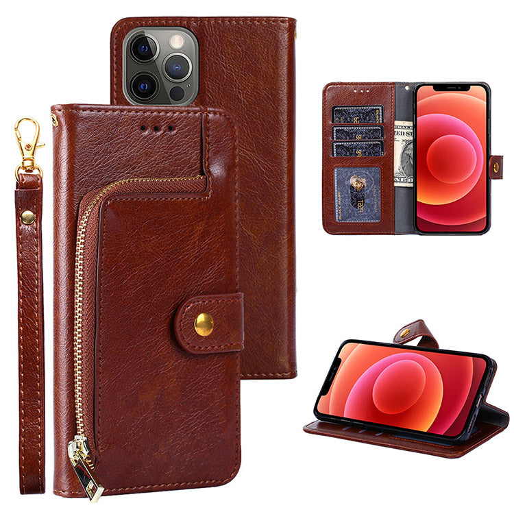 Zip Wallet Credit Card Slot Leather Flip Case for iPhone