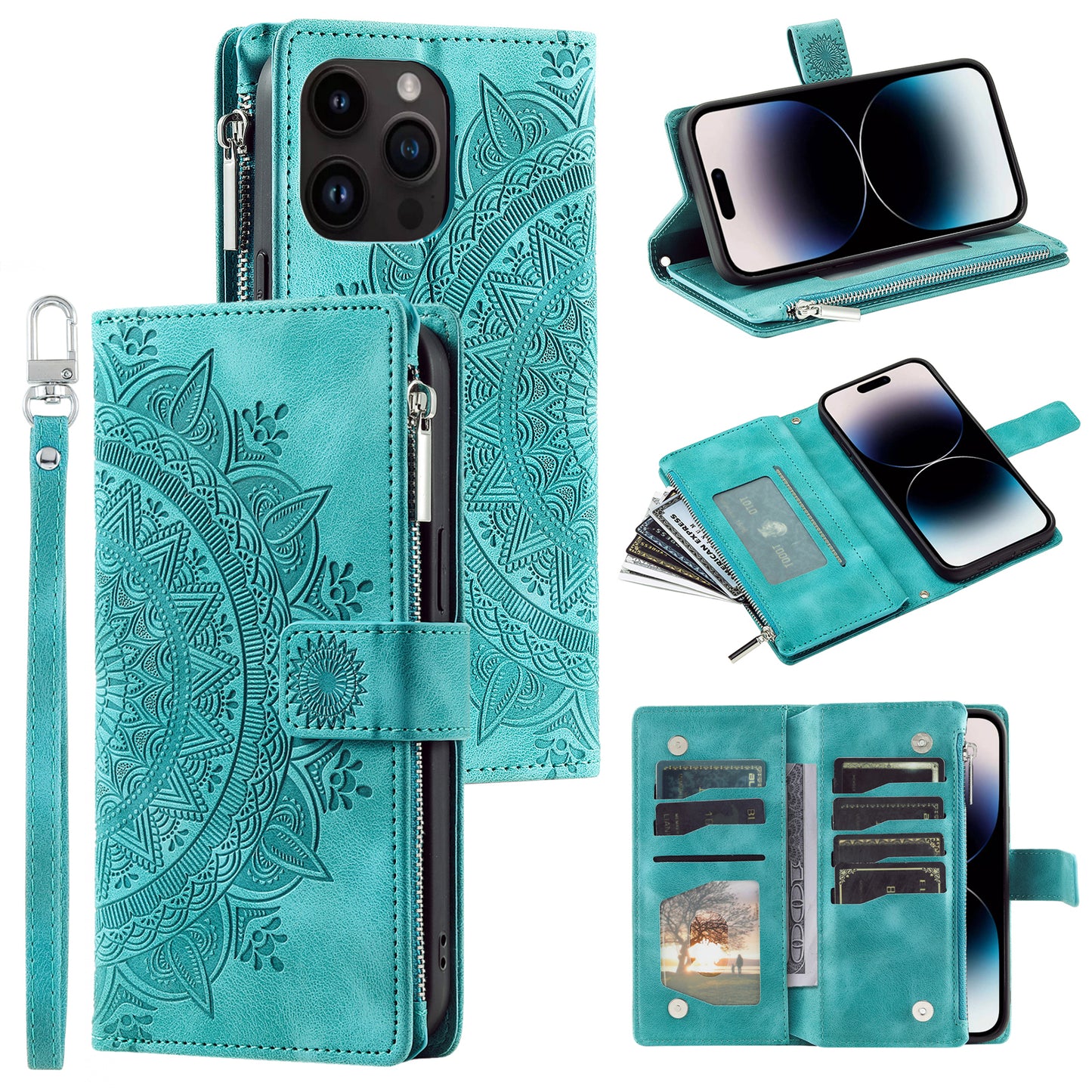 Mandala Crossbody Wallet Flip Case for iPhone