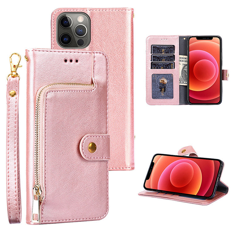 Zip Wallet Credit Card Slot Leather Flip Case for iPhone
