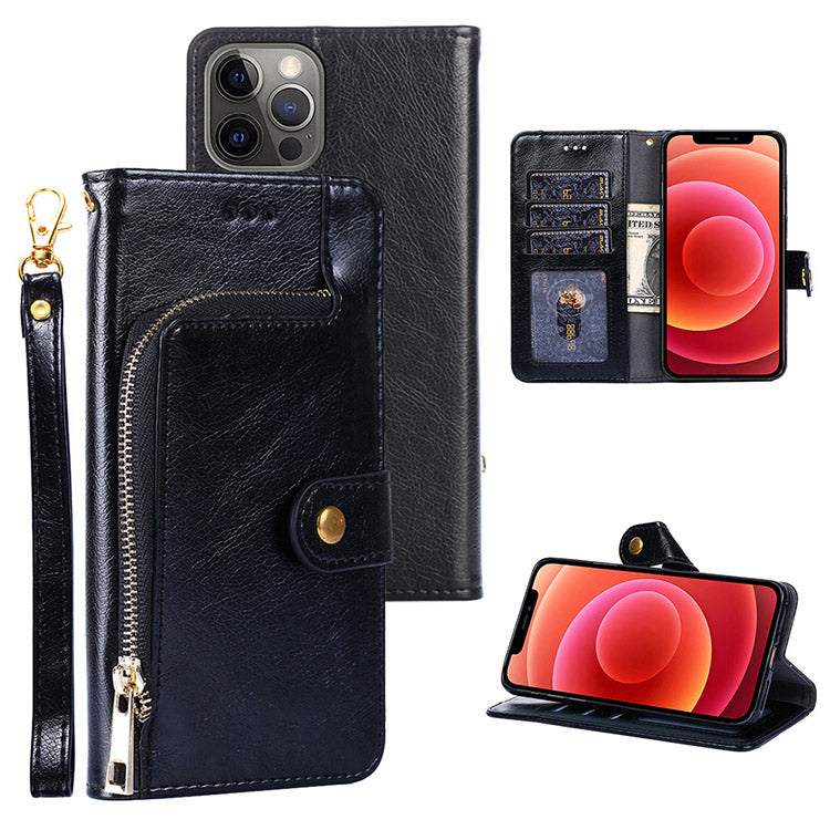 Zip Wallet Credit Card Slot Leather Flip Case for iPhone