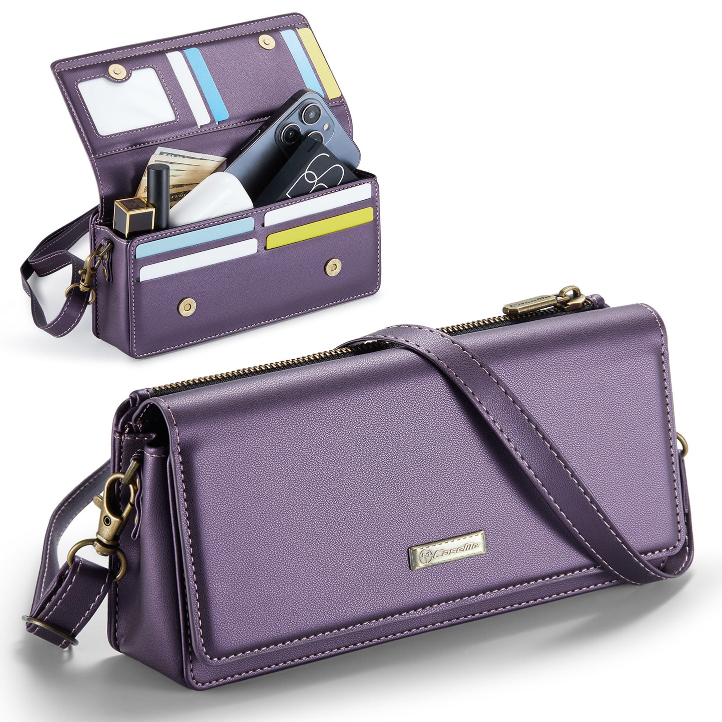 Multi-Functional Crossbody Shoulder Bag for Women/Men - RFID Blocking Wallet with 7 Card Slots, Adjustable Strap & Wristlet, Durable Edging Stitching