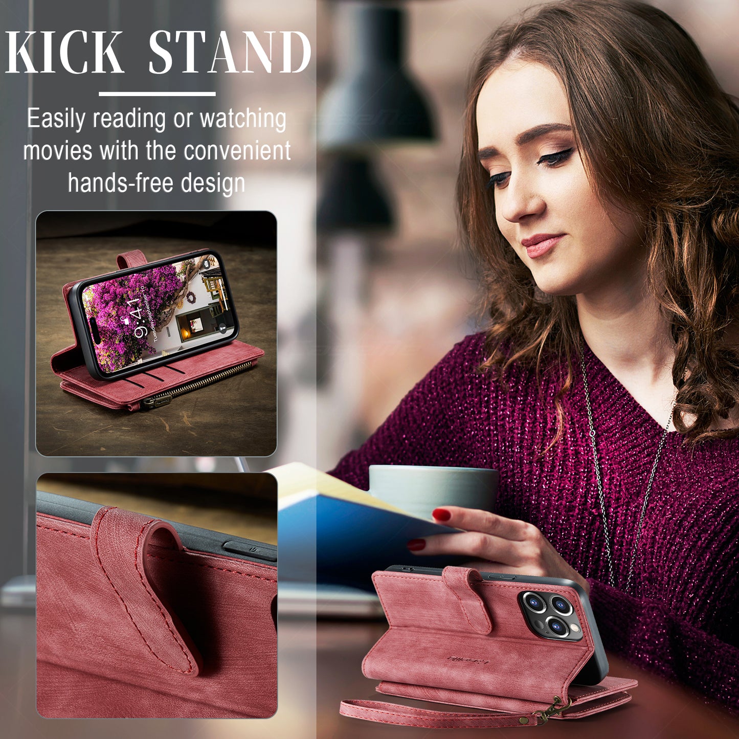 2-in-1 abnehmbare Leder-Brieftaschenhülle für das iPhone