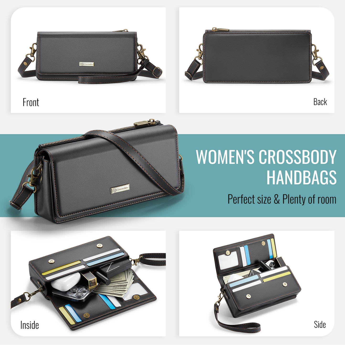 Multi-Functional Crossbody Shoulder Bag for Women/Men - RFID Blocking Wallet with 7 Card Slots, Adjustable Strap & Wristlet, Durable Edging Stitching