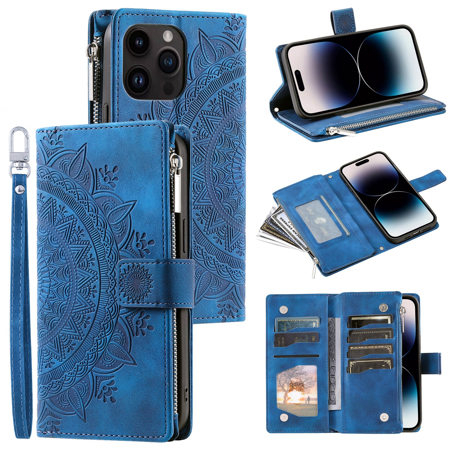 Mandala Crossbody Wallet Flip Case for iPhone