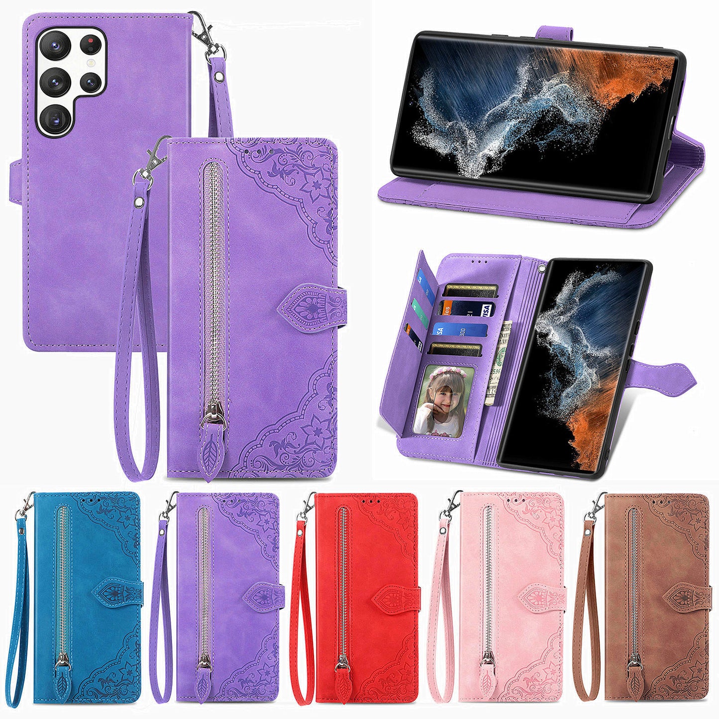 2-in-1 abnehmbare Leder-Brieftaschenhülle für Samsung Galaxy