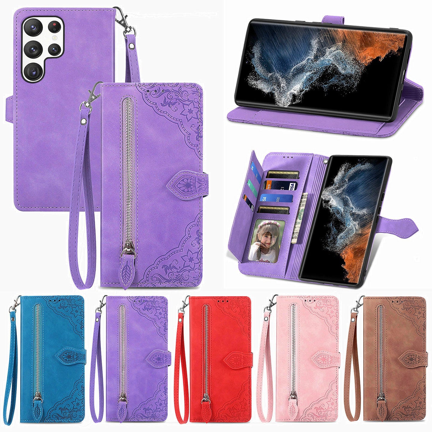 2-in-1 abnehmbare Leder-Brieftaschenhülle für Samsung Galaxy