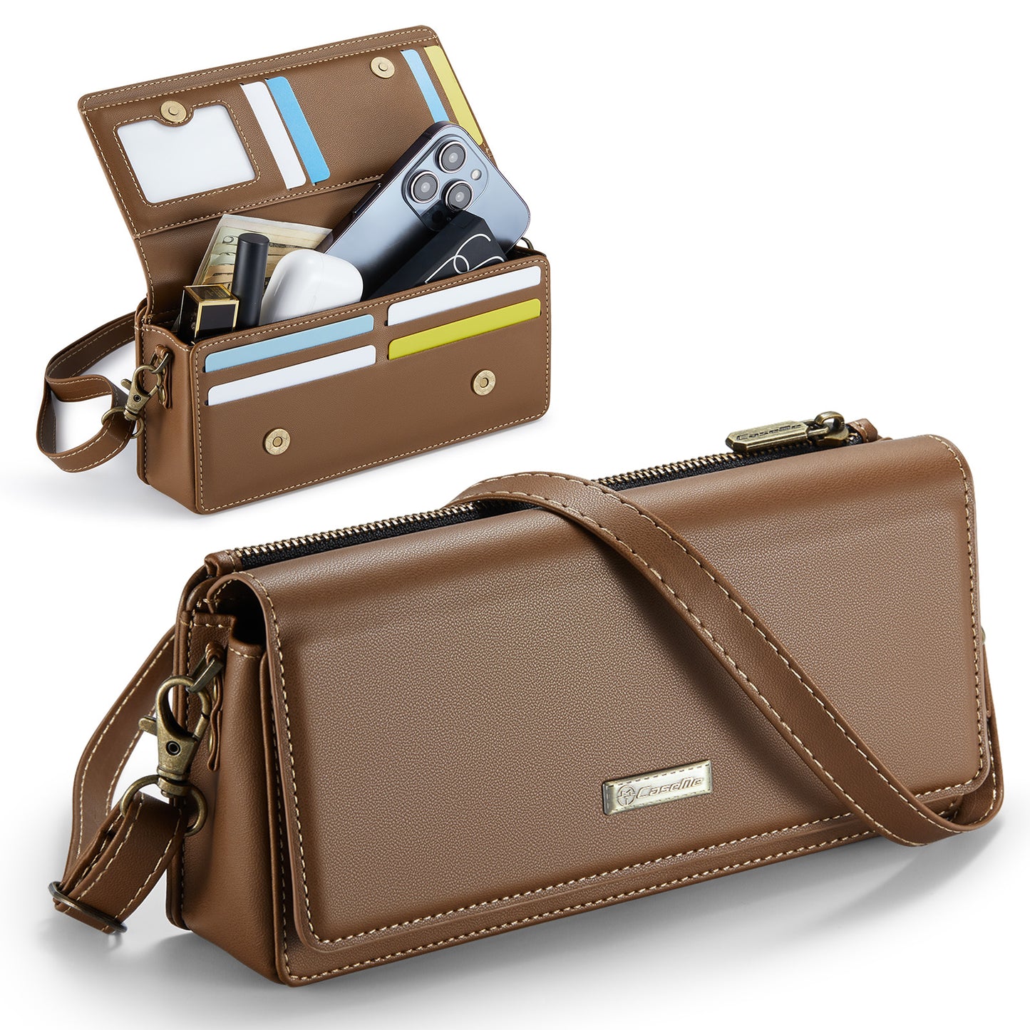 Multi-Functional Crossbody Shoulder Bag for Women/Men - RFID Blocking Wallet with 7 Card Slots, Adjustable Strap & Wristlet, Durable Edging Stitching
