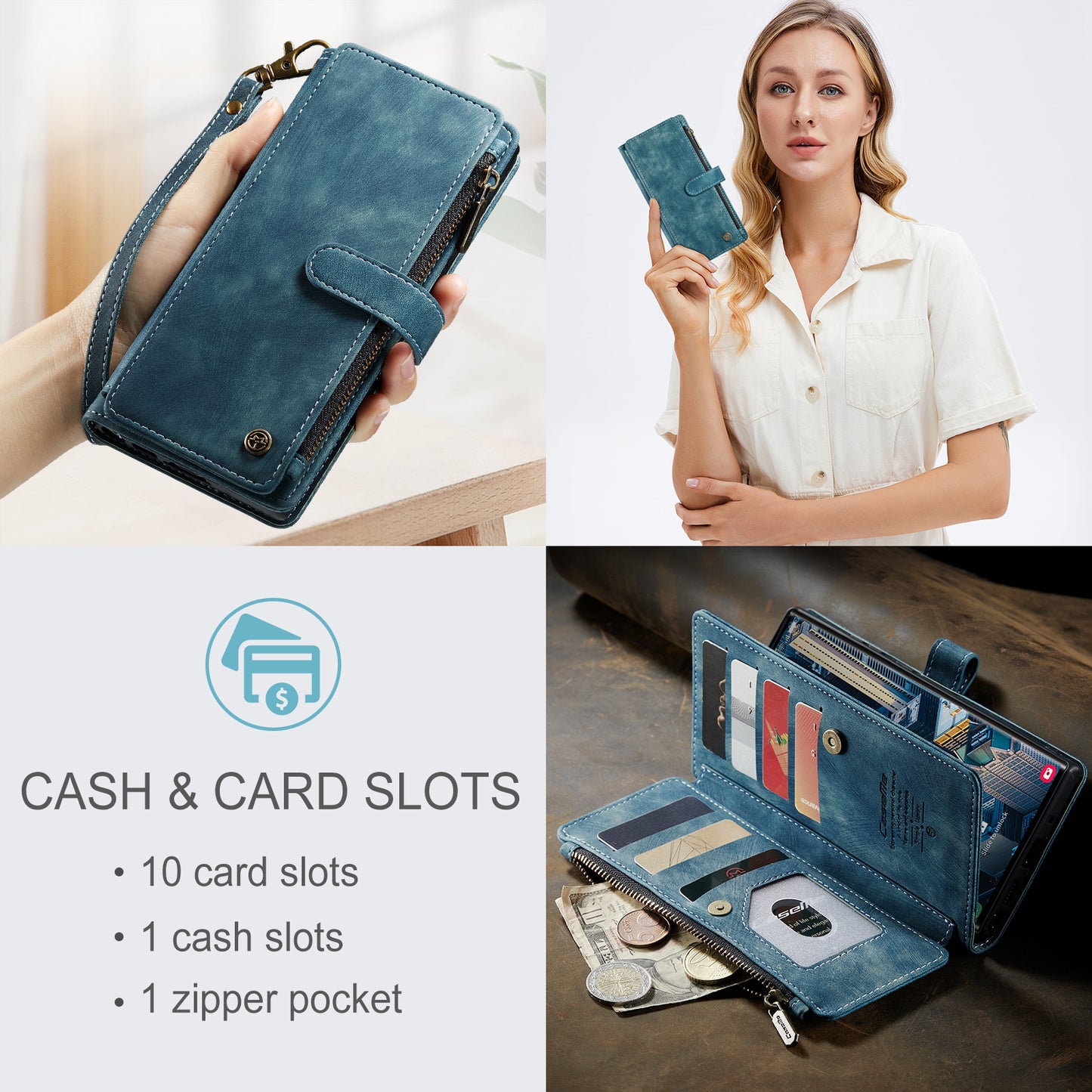 2-in-1 abnehmbare Leder-Brieftaschenhülle für Samsung Galaxy