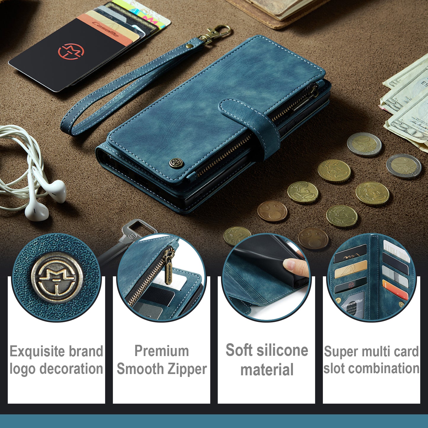 2-in-1 abnehmbare Leder-Brieftaschenhülle für Samsung Galaxy