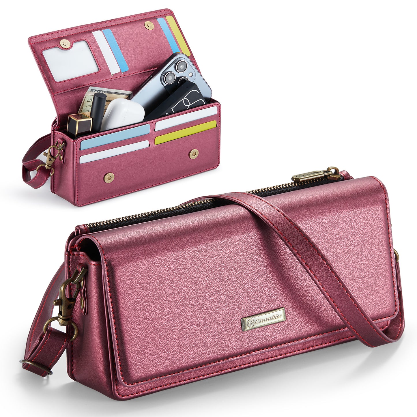 Multi-Functional Crossbody Shoulder Bag for Women/Men - RFID Blocking Wallet with 7 Card Slots, Adjustable Strap & Wristlet, Durable Edging Stitching