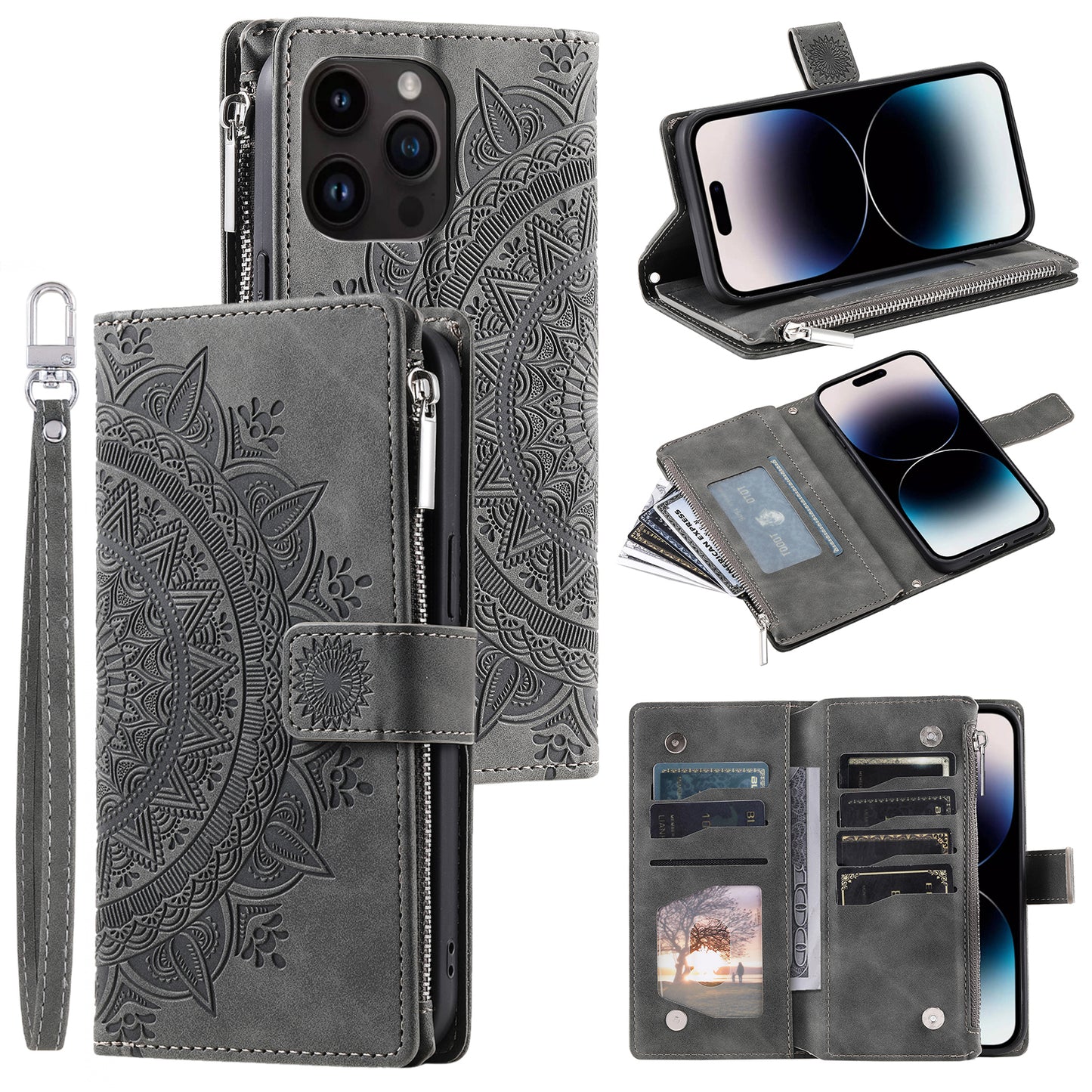 Mandala Crossbody Wallet Flip Case for iPhone