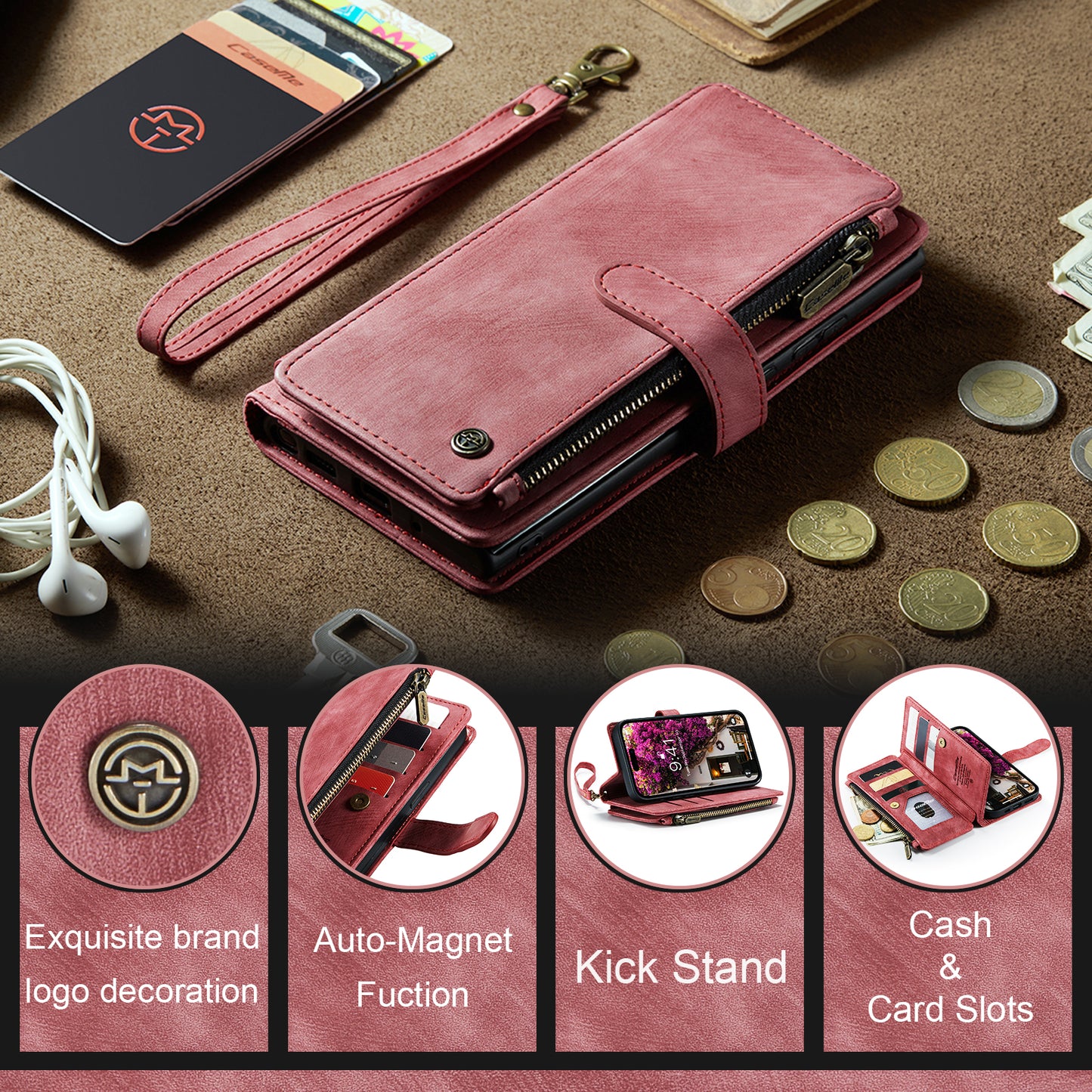 2-in-1 abnehmbare Leder-Brieftaschenhülle für das iPhone