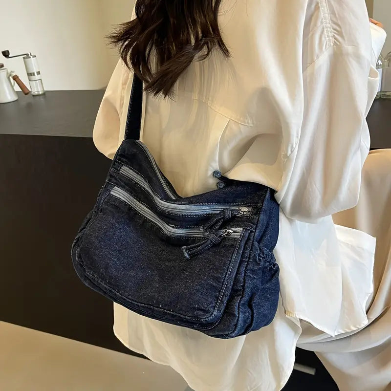 Women's Lightweight Crossbody Tote Bag - Solid Color, Adjustable Strap, Multiple Zippered Compartments, Durable Lining