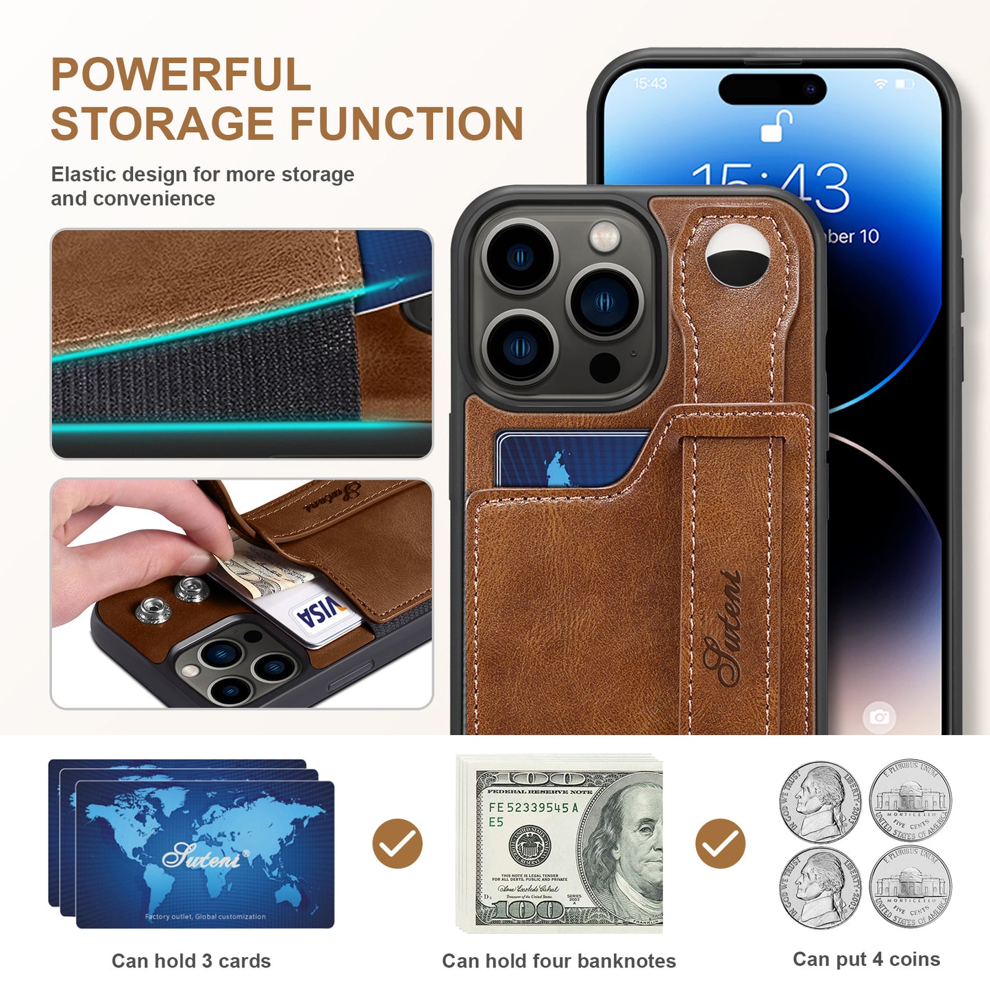 Estuche tipo billetera de cuero desmontable 2 en 1 para iPhone