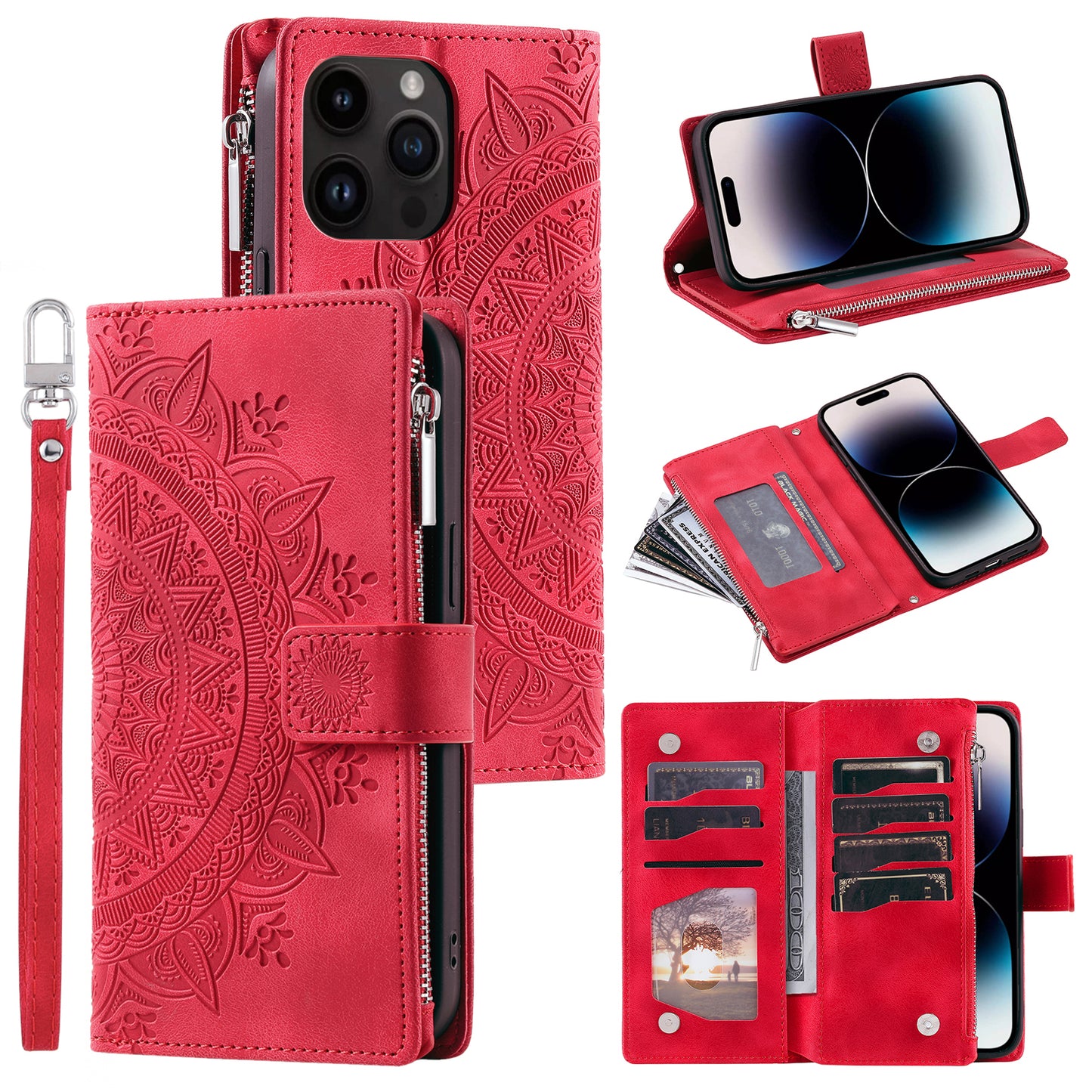 Mandala Crossbody Wallet Flip Case for iPhone