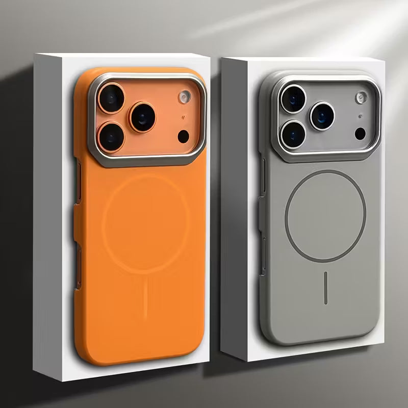 Luxury Metal Camera Frame Magnetic Matte Hard Phone Case Wireless Charging & Shockproof Protection