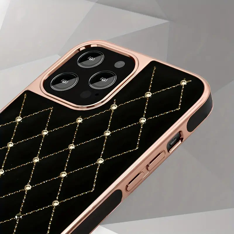 Gold Plated Embroidered Beads Leather Case for iPhone