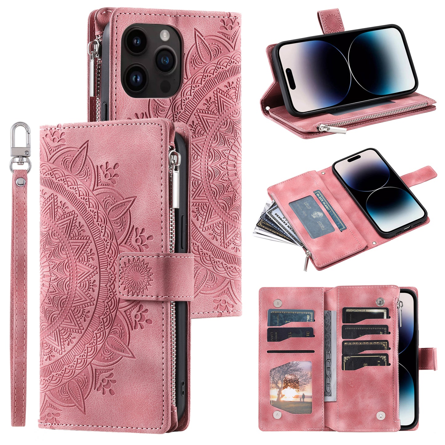Mandala Crossbody Wallet Flip Case for iPhone