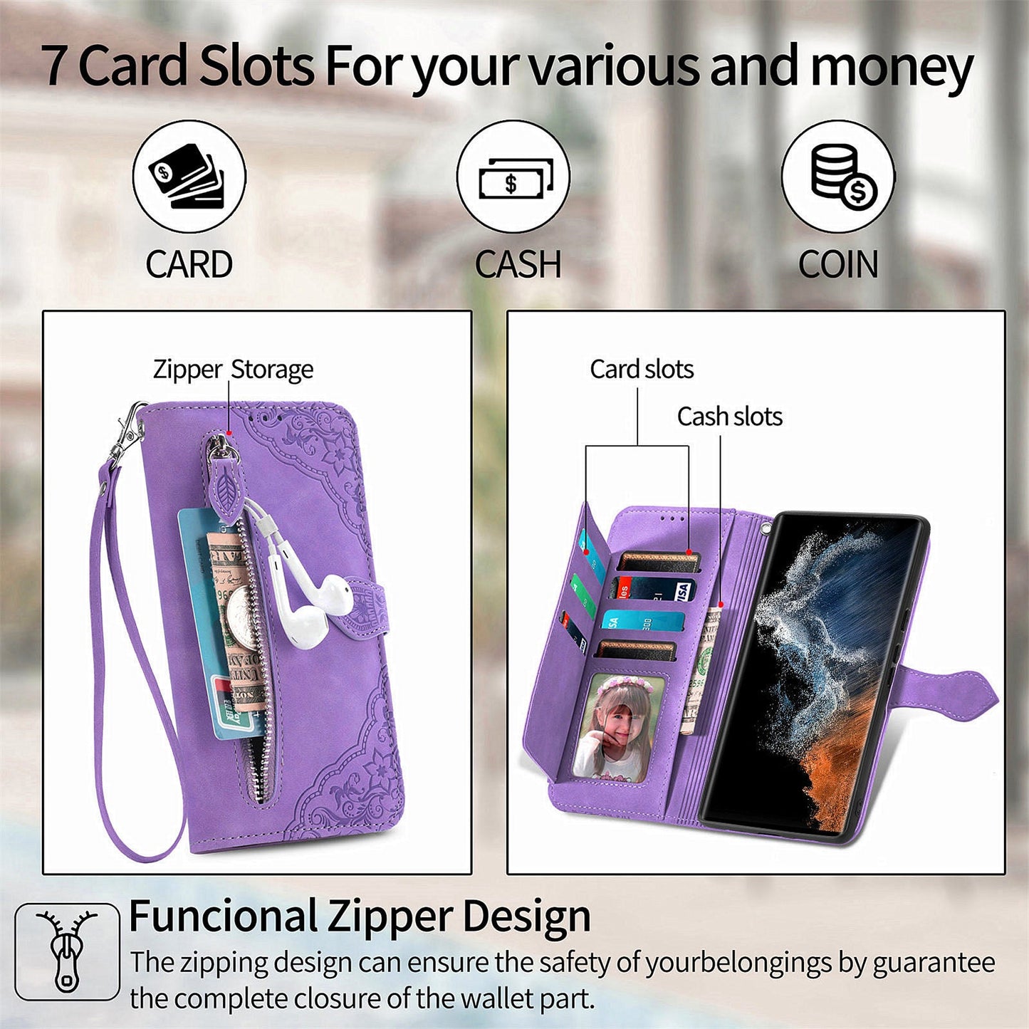 2-in-1 abnehmbare Leder-Brieftaschenhülle für Samsung Galaxy
