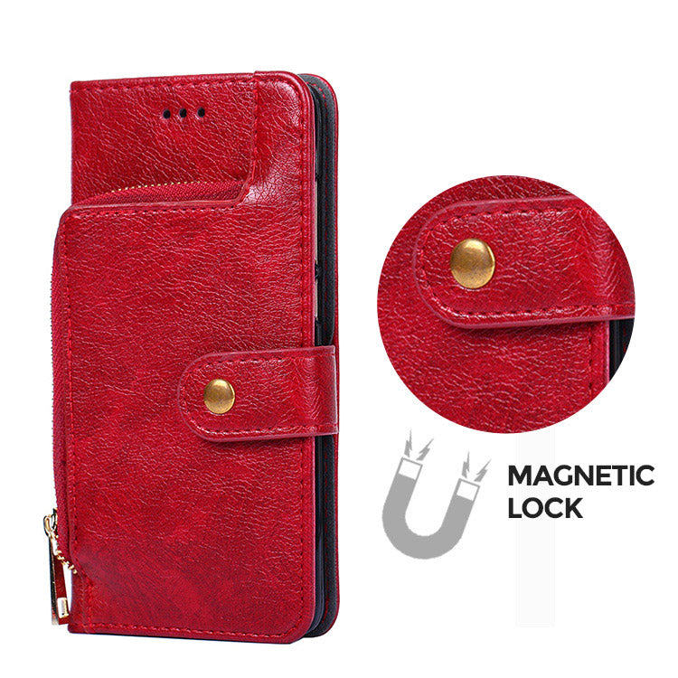 Zip Wallet Credit Card Slot Leather Flip Case for iPhone