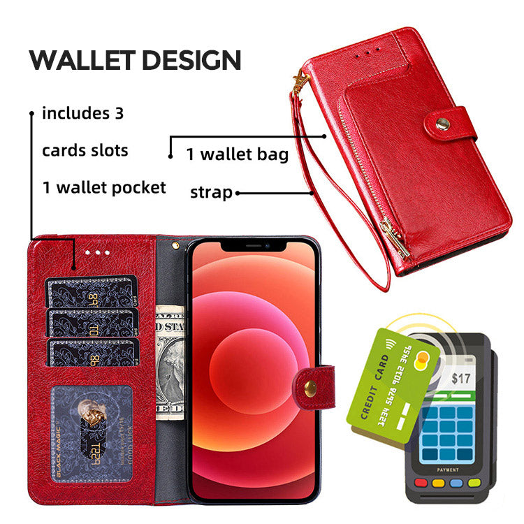 Zip Wallet Credit Card Slot Leather Flip Case for iPhone