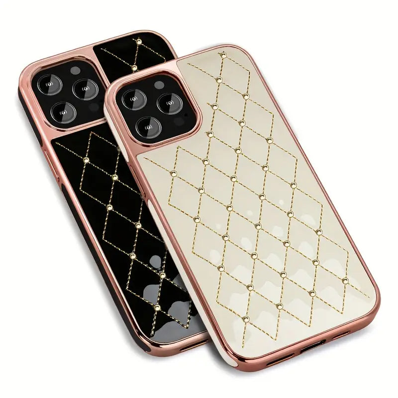 Gold Plated Embroidered Beads Leather Case for iPhone