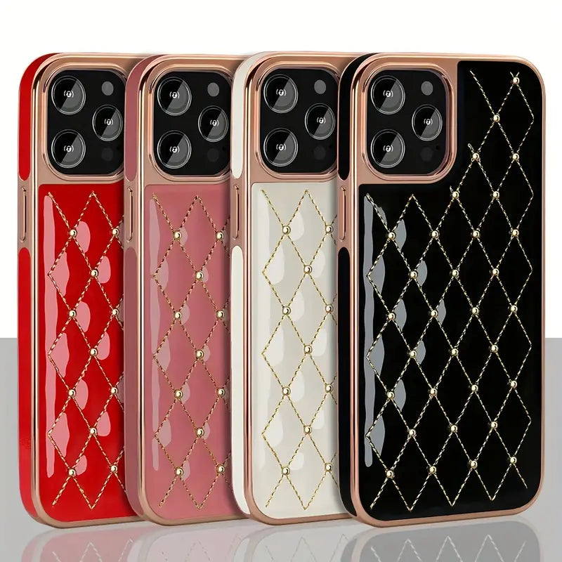 Gold Plated Embroidered Beads Leather Case for iPhone