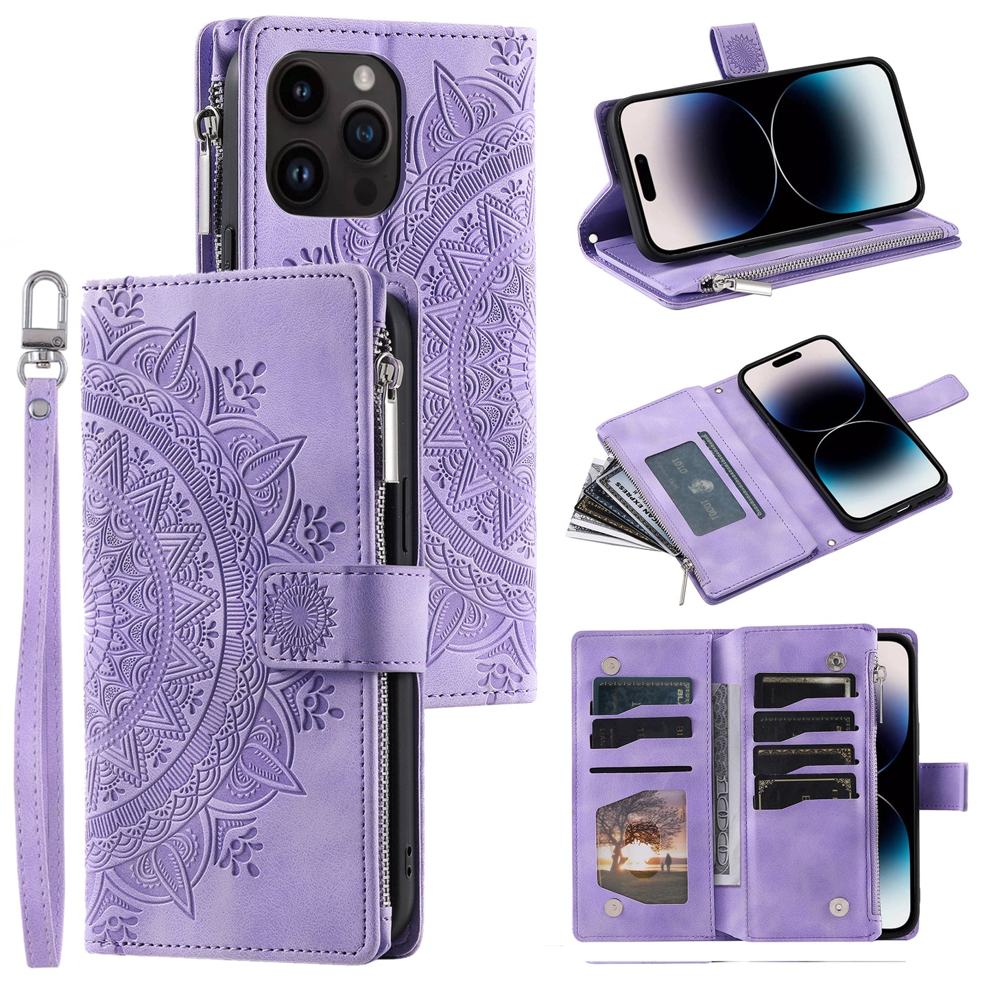 Mandala Crossbody Wallet Flip Case for iPhone