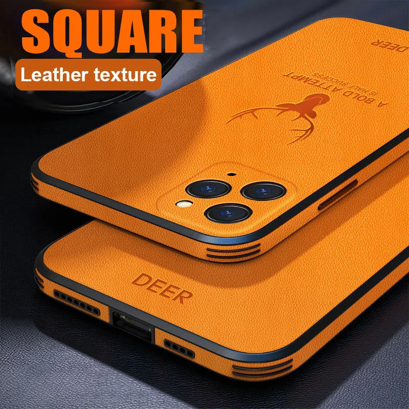 Square Leather Shockproof Case For iPhone