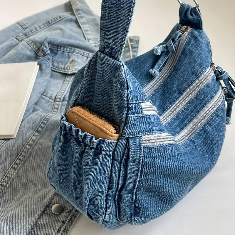 Women's Lightweight Crossbody Tote Bag - Solid Color, Adjustable Strap, Multiple Zippered Compartments, Durable Lining