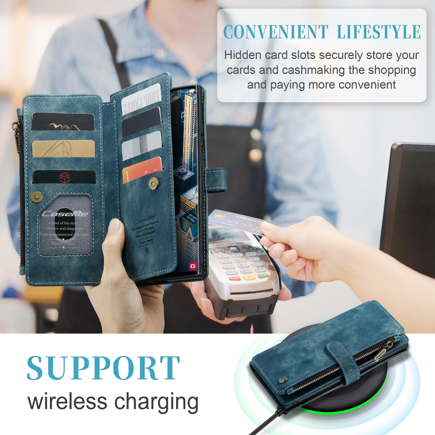 2-in-1 abnehmbare Leder-Brieftaschenhülle für Samsung Galaxy