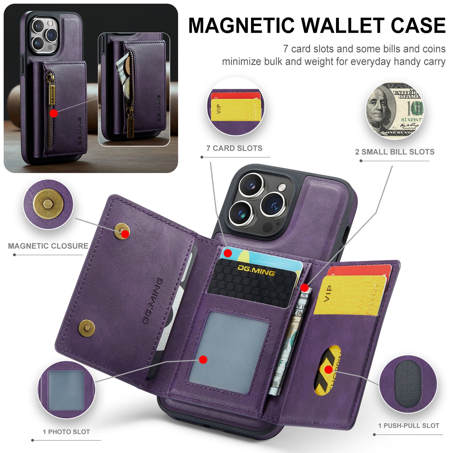 2 in 1 Retro Magnetic Wallet Case for iPhone