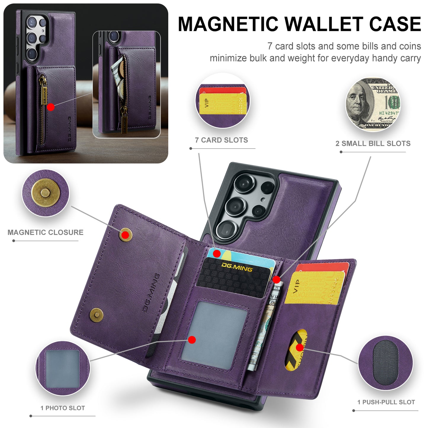 2 in 1 Magnetic RFID Wallet Case for Samsung