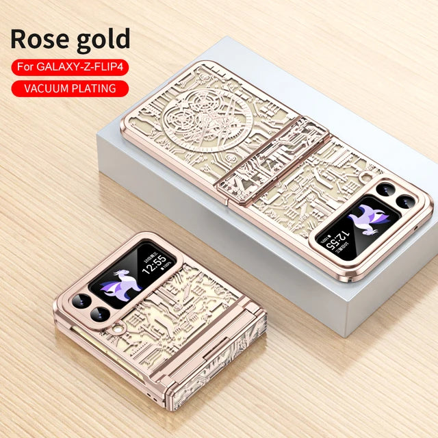 Mechanical plating transparent hinge protection anti-fall mobile phone case