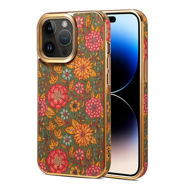 Genuine Leather Matte Anti-fingerprint Vintage Floral Soft Shockproof Case