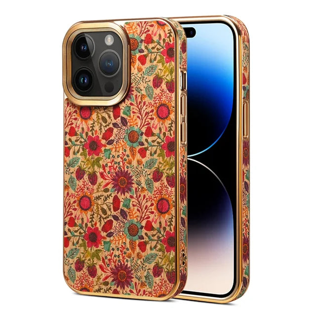 Genuine Leather Matte Anti-fingerprint Vintage Floral Soft Shockproof Case