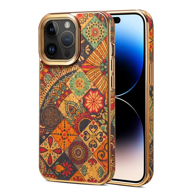 Genuine Leather Matte Anti-fingerprint Vintage Floral Soft Shockproof Case