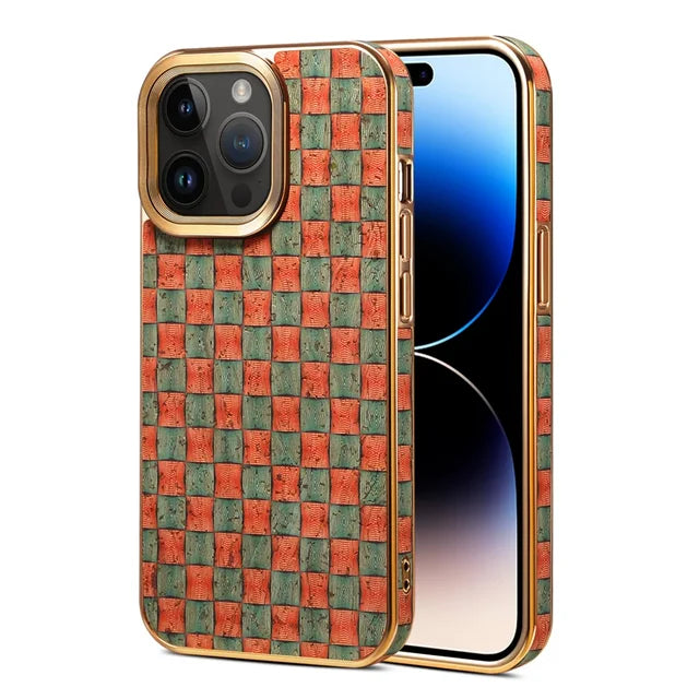 Genuine Leather Matte Anti-fingerprint Vintage Floral Soft Shockproof Case