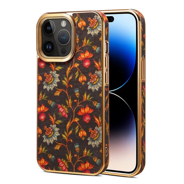 Genuine Leather Matte Anti-fingerprint Vintage Floral Soft Shockproof Case