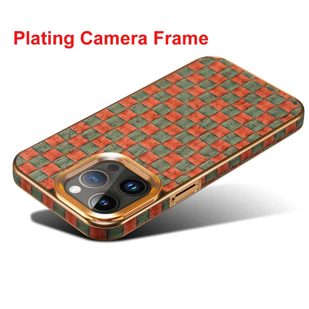 Genuine Leather Matte Anti-fingerprint Vintage Floral Soft Shockproof Case