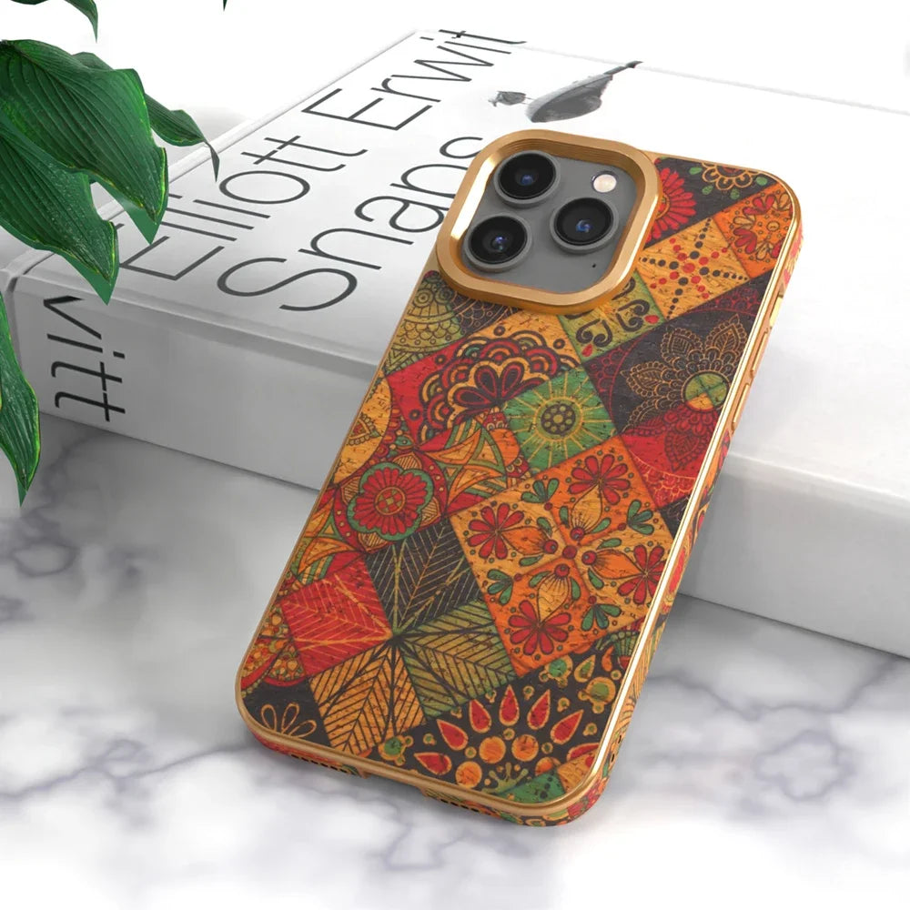 Genuine Leather Matte Anti-fingerprint Vintage Floral Soft Shockproof Case